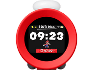Réveil Mario. Design circulaire rouge avec Mario sur l'écran.
