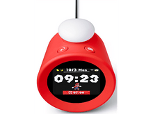 Charger l&#39;image dans la galerie, Une horloge numérique rouge avec un personnage de Mario sur l&#39;écran. Elle a une boule blanche sur le dessus.
