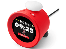 Charger l&#39;image dans la galerie, Réveil rouge avec un écran affichant l&#39;heure, la date et un personnage de Mario.

