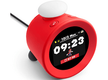 Charger l&#39;image dans la galerie, Réveil numérique rouge. L&#39;écran affiche l&#39;heure 09:23, Mario à l&#39;écran. Boutons en haut et sur le côté.
