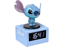 Réveil Stitch avec une base bleue et une figurine Stitch dessus, affichant l