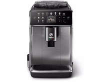 Charger l&#39;image dans la galerie, Une machine à café Saeco argent et noire avec un écran affichant les options de boissons.
