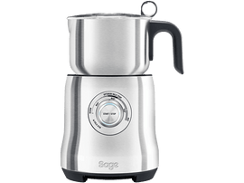 Mousseur à lait Sage, corps argenté, poignée noire, avec réglages de température.