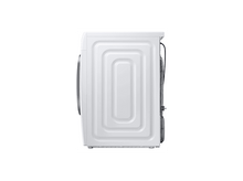 Charger l&#39;image dans la galerie, Vue latérale d&#39;une machine à laver blanche sur fond blanc. Montre le panneau arrière nervuré, une porte argentée et des câbles d&#39;alimentation.
