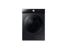 Charger l&#39;image dans la galerie, Sèche-linge Samsung noir. Comprend une porte ronde et un panneau de contrôle avec boutons et affichage. Finition métal. Sur fond noir.
