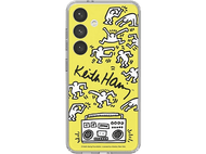Coque de téléphone jaune avec des figures de Keith Haring et design boombox.