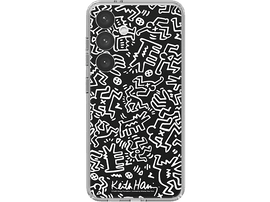 Coque de téléphone Keith Haring, art abstrait noir et blanc avec signature, coque transparente.