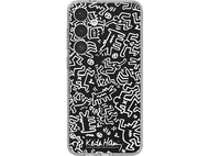 Coque de téléphone noire avec des personnages blancs de Keith Haring. La coque est sur fond noir.