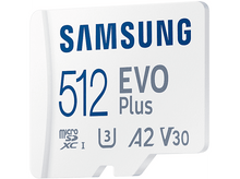 Charger l&#39;image dans la galerie, Carte MicroSD Samsung 512 EVO Plus blanche. La carte a le logo Samsung et diverses étiquettes.
