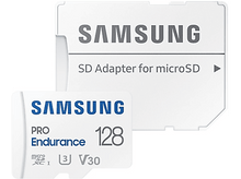 Charger l&#39;image dans la galerie, Carte microSD et adaptateur Samsung, fond blanc, avec le texte &#39;Samsung&#39;.
