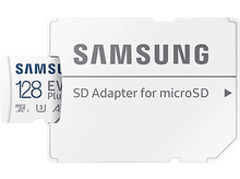 Charger l&#39;image dans la galerie, Carte SD et adaptateur Samsung blancs. L&#39;adaptateur est blanc avec texte gris. Carte insérée.
