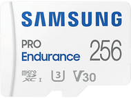 Carte microSD Samsung Pro Endurance 256 blanche. Texte et logo visibles.