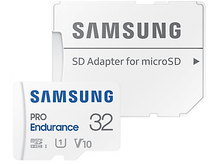 Charger l&#39;image dans la galerie, Une carte SD et un adaptateur Samsung sur fond blanc. La carte SD est noire et blanche.
