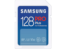 Charger l&#39;image dans la galerie, Carte microSD Samsung 128Go Pro Plus. Design bleu et blanc. Texte : For Professionals. Vitesses de lecture/écriture.
