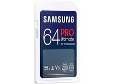 Charger l&#39;image dans la galerie, Carte SD Samsung 64 Go Pro Ultimate. Bleu et blanc avec SDXC, V30 et informations de vitesse.
