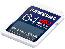 Charger l&#39;image dans la galerie, Carte SD Samsung blanche et bleue avec du texte, isolée sur fond blanc.
