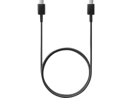 Un câble USB-C noir, enroulé avec deux connecteurs noirs à chaque extrémité.