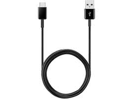 Câble USB-C vers USB noir. Le câble est noir et semble enroulé.