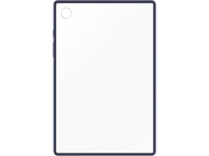 Une tablette blanche avec un cadre bleu foncé et une caméra dans le coin supérieur gauche.