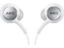 Charger l&#39;image dans la galerie, Écouteurs AKG blancs. Les écouteurs sont blancs avec le logo AKG argenté.
