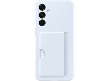 Charger l'image dans la galerie, Dos de téléphone bleu clair avec trois lentilles de caméra et un emplacement pour carte. Fond noir.
