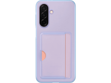 Charger l&#39;image dans la galerie, Une coque de téléphone violette avec un porte-cartes transparent et bord bleu clair.
