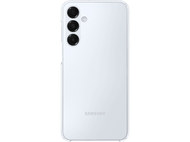 Vue arrière d'un téléphone Samsung bleu clair avec trois caméras sur fond noir.