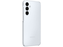 Charger l'image dans la galerie, Un smartphone blanc avec un étui transparent. Il possède trois objectifs photo et le logo Samsung. Le fond est blanc.
