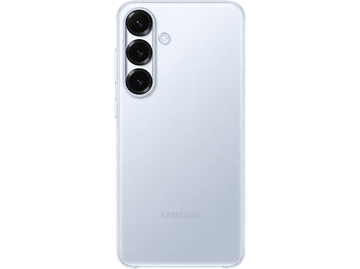 Dos de téléphone bleu clair avec triple caméra et logo Samsung.