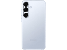 Dos de téléphone bleu clair avec triple caméra et logo Samsung.