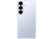 Téléphone bleu clair, vue arrière. Trois caméras alignées verticalement. Logo Samsung en bas.