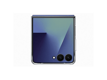 Charger l&#39;image dans la galerie, Un smartphone plié avec un écran bleu-violet. Il a une coque transparente. Visibles deux lentilles de caméra et une lumière.
