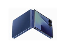 Charger l&#39;image dans la galerie, Un téléphone pliable Samsung bleu est ouvert, affichant son écran. La charnière avec le logo Samsung est visible.
