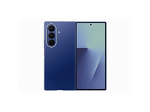 Charger l&#39;image dans la galerie, Un smartphone bleu plié est montré. Le dos a trois caméras. L&#39;écran affiche un dégradé de bleu et de vert.
