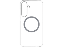 Charger l&#39;image dans la galerie, Un contour blanc d&#39;une coque de téléphone avec un cercle et une bosse de caméra sur fond noir.
