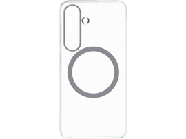 Coque de téléphone blanche avec un cercle. Elle a un trou pour la caméra.