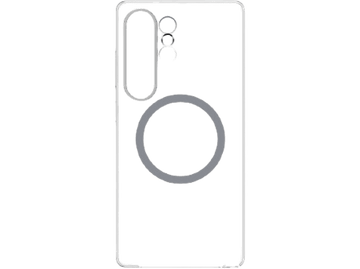 Contour blanc d'une coque de téléphone, objectif de caméra et cercle pour chargeur.