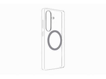 Coque de téléphone transparente avec cercle magnétique et découpe caméra.