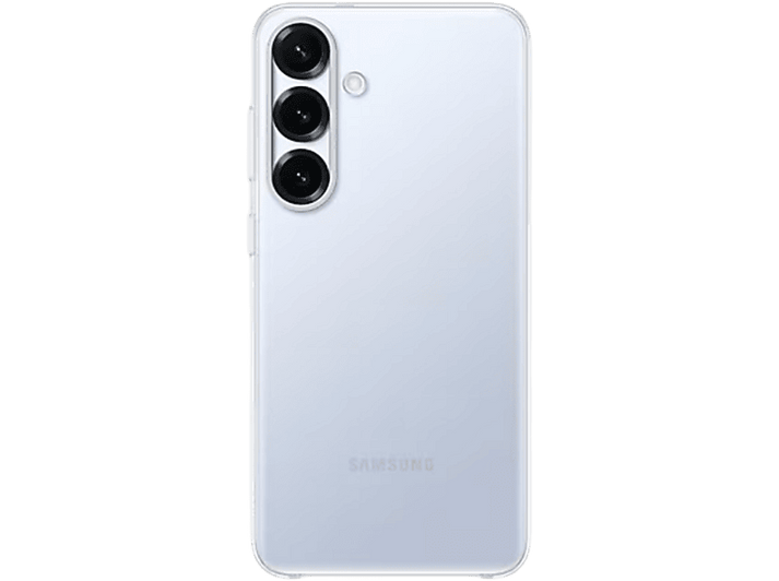 Téléphone Samsung, dos bleu clair, triple caméra.