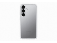 Coque de téléphone transparente sur fond blanc, avec trois lentilles d'appareil photo.