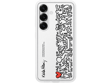 Charger l&#39;image dans la galerie, Coque de smartphone avec design Keith Haring, figures noires et cœur rouge sur blanc.
