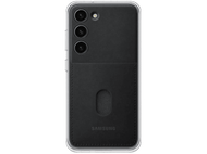 Coque de téléphone noire, avec configuration de caméra et porte-cartes.