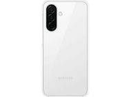 Téléphone blanc avec trois objectifs de caméra à l'arrière. Isolé sur fond noir.