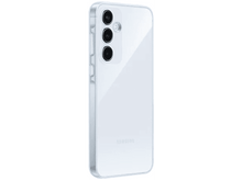 Charger l&#39;image dans la galerie, Un smartphone blanc avec une coque transparente, trois caméras et le logo Samsung.
