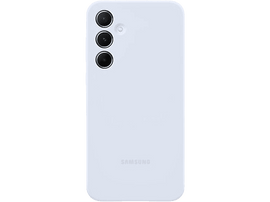 Coque de téléphone Samsung bleu clair avec trois objectifs et le logo Samsung.