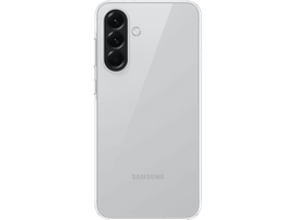 Un téléphone Samsung blanc avec trois caméras arrière. Le fond est noir.