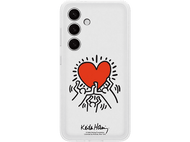 Coque blanche avec un cœur Keith Haring et un téléphone.