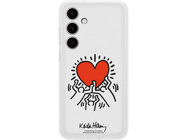 Coque de téléphone blanche avec un dessin de cœur rouge et la signature de Keith Haring.