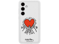Coque de téléphone blanche avec un dessin de cœur rouge et la signature de Keith Haring.