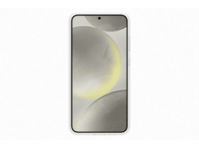 Charger l&#39;image dans la galerie, Un smartphone blanc dans un étui transparent. Il y a des formes circulaires floues et claires en arrière-plan.
